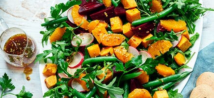 Roasted pumpkin, beetroot and mandarin salad