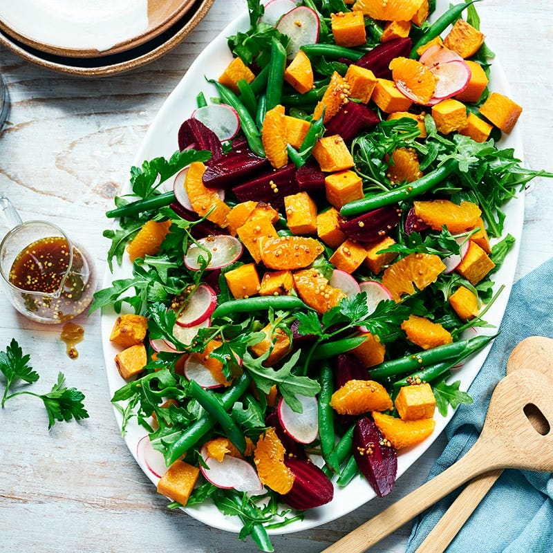Roasted pumpkin, beetroot and mandarin salad