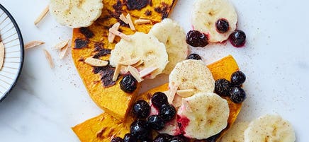 Pumpkin toast with blueberry and banana