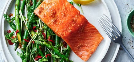 Baked ginger trout with green veggie salad