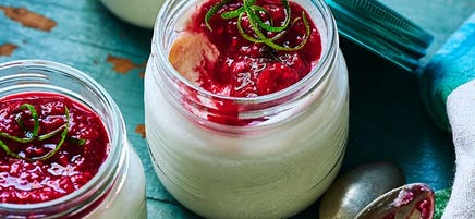 Raspberry-topped cheesecake pots