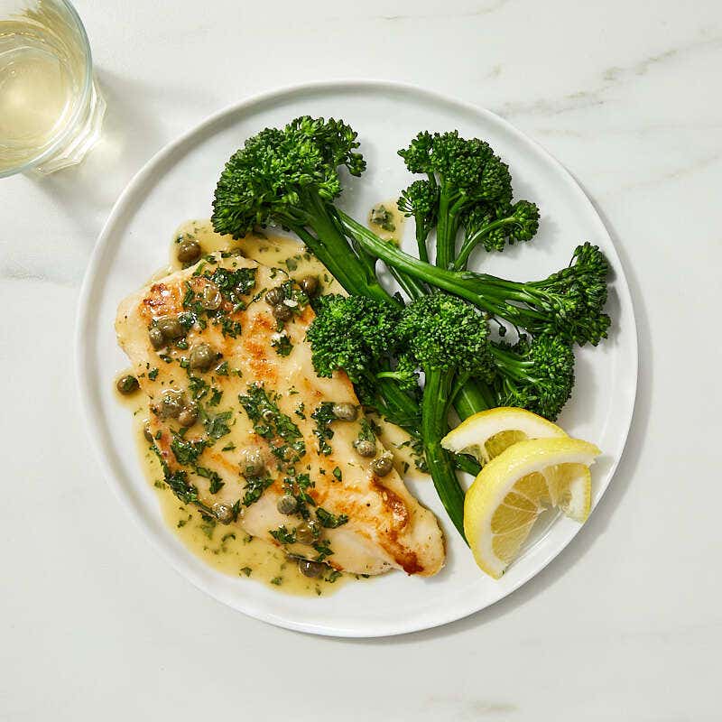 Chicken piccata with broccolini