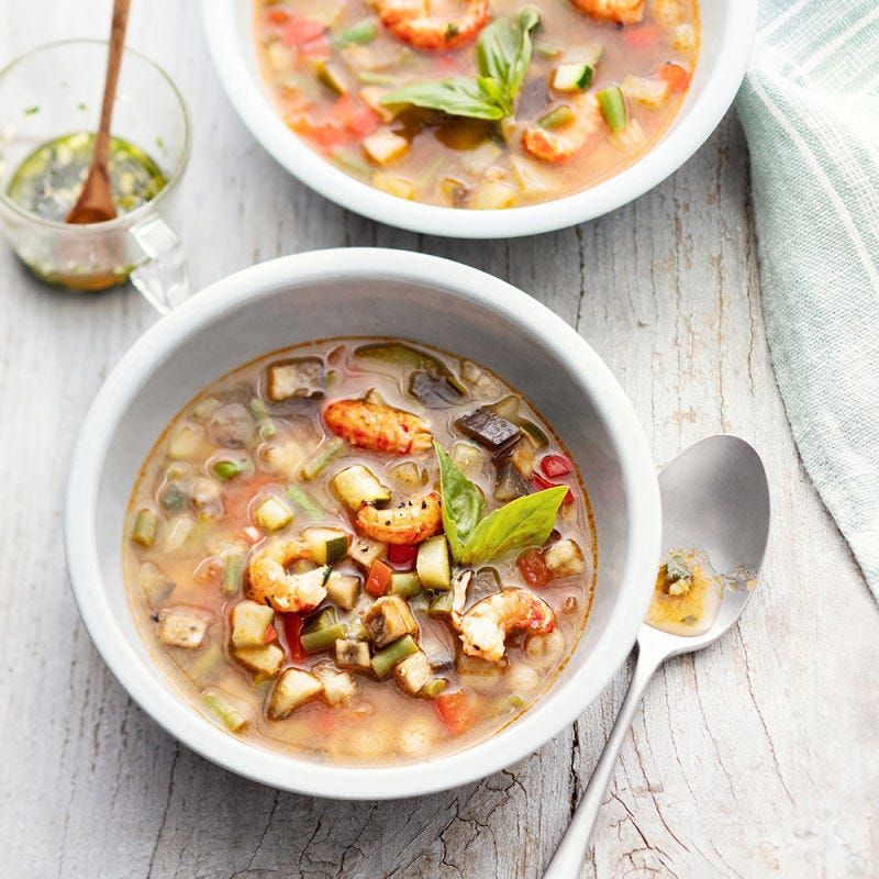Soupe au pistou et aux écrevisses
