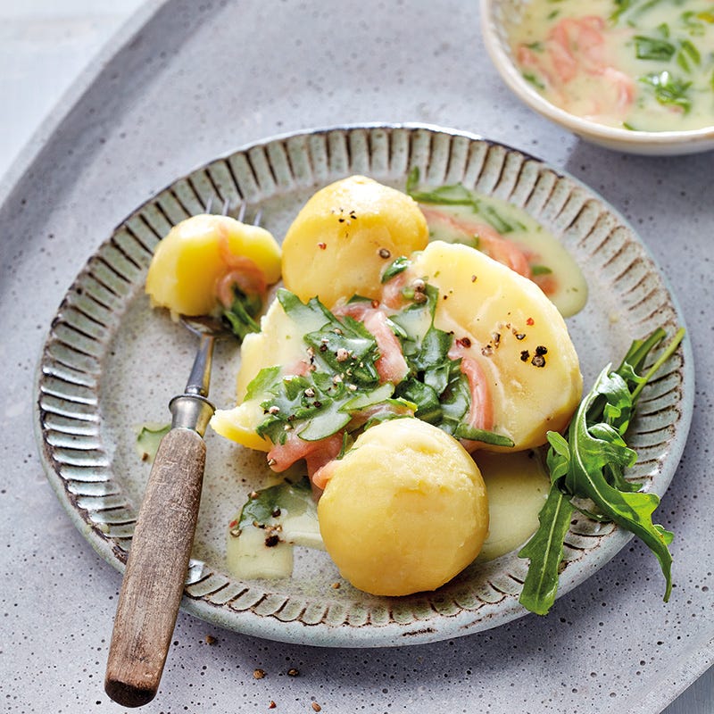 Kartoffeln mit Lachs-Rucola-Sauce