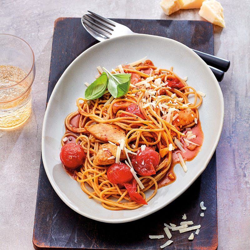 Pasta mit Balsamico-Tomaten und Hähnchen