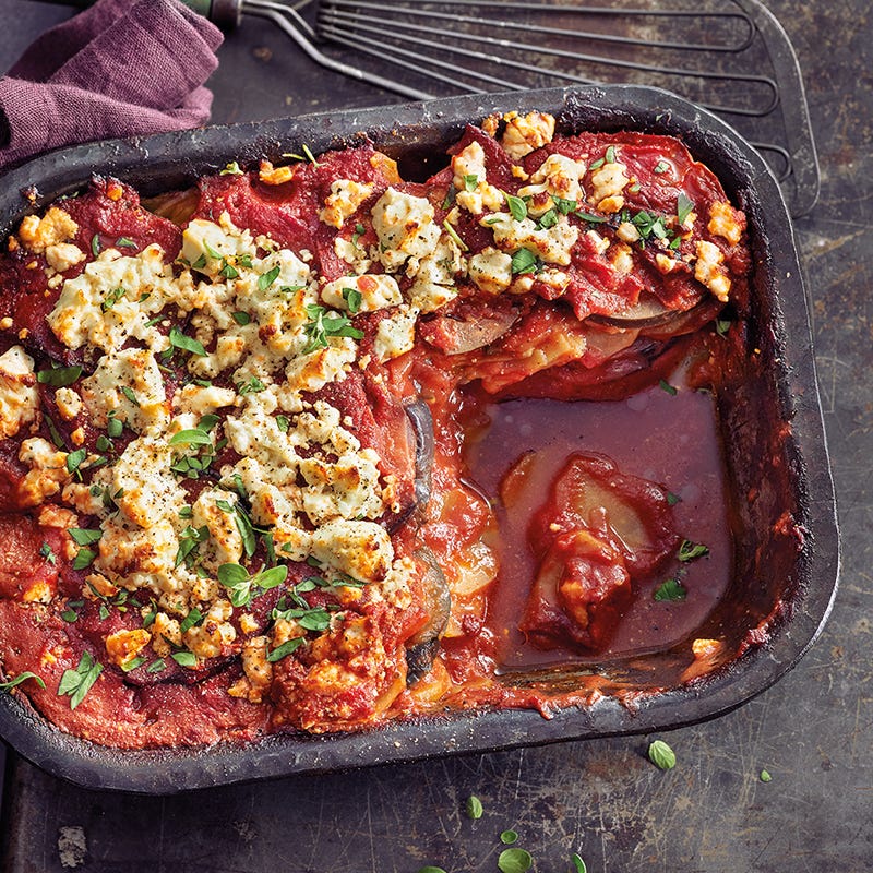 Auberginen-Kartoffel-Moussaka mit Schafskäse