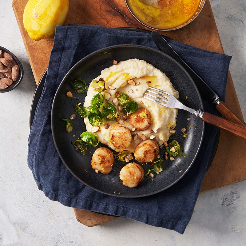 ViktVäktarna - Kammusslor med rotselleripuré, brynt citronsmör och brysselchips