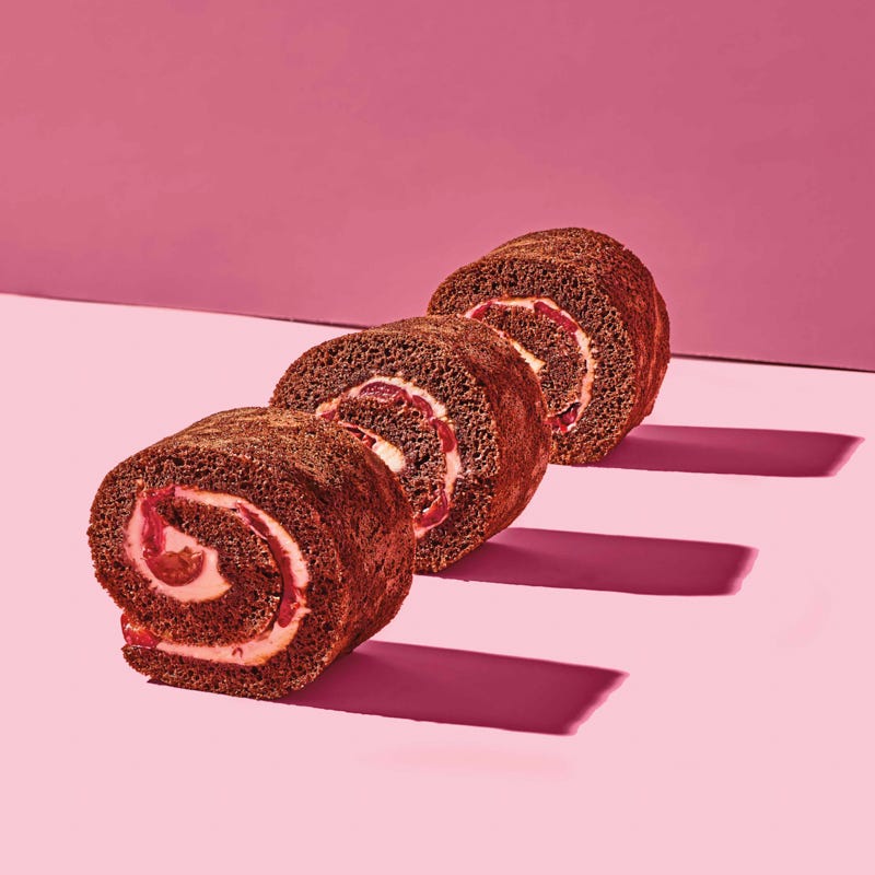 Chocolate & cherry Swiss rolls