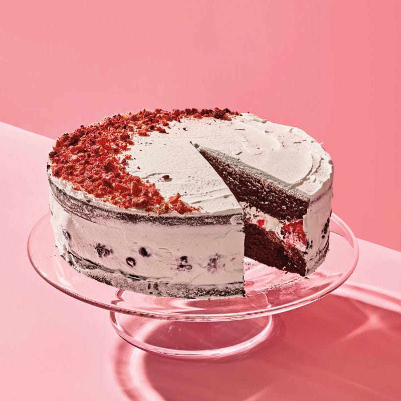 Chocolate cake with freeze-dried strawberries