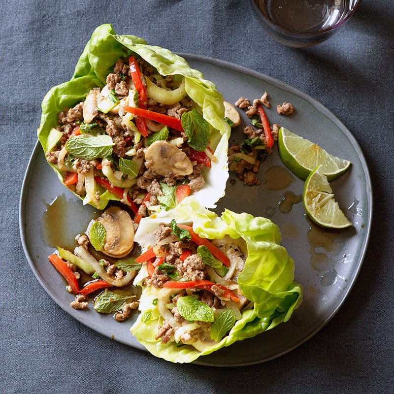 Gingery beef and mushroom lettuce wraps