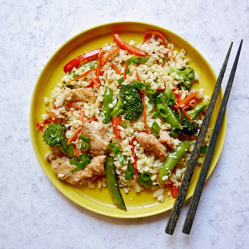 Cauliflower 'rice' and chicken traybake
