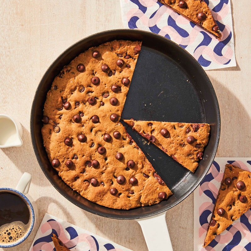 Grilled peanut butter–chocolate chip skillet cookie