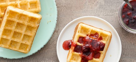 Multigrain waffles with berry sauce