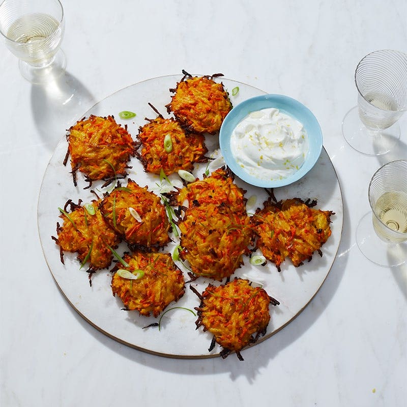 Shredded pumpkin and carrot fritters