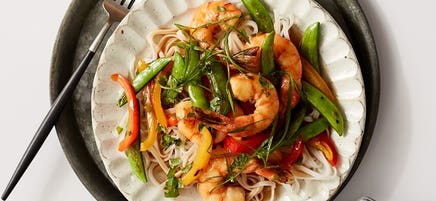 Chilli prawn and snap pea stir-fry