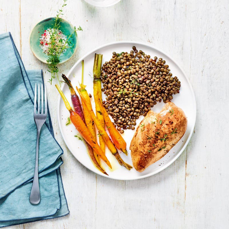 Ofenhähnchen mit Thymianlinsen