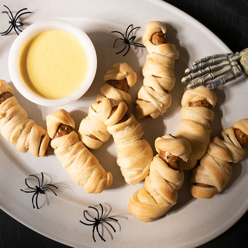 Halloween mummy sausage wraps