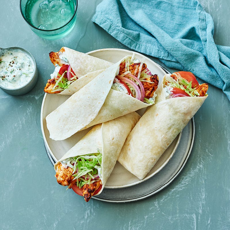 Butter chicken and cucumber raita wrap