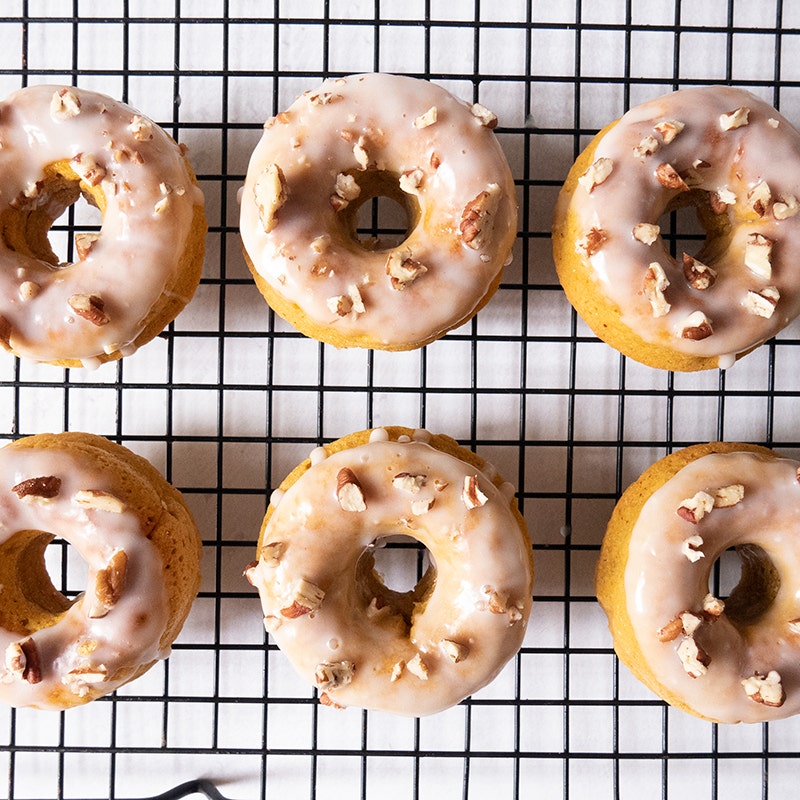 Cardamom sweet potato doughnuts with yogurt glaze