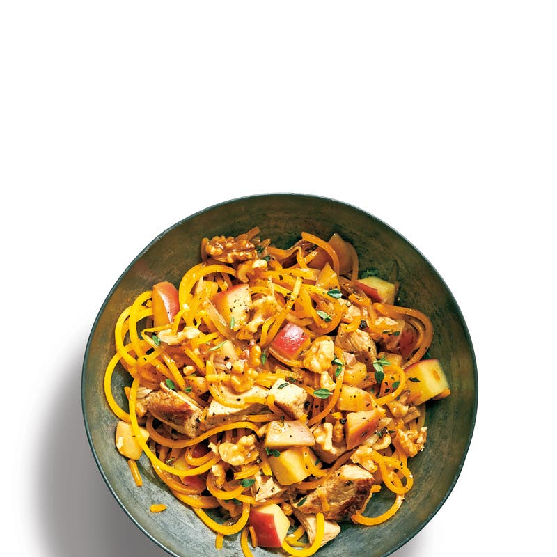 Linzenpasta met kalkoen, appel en tijm