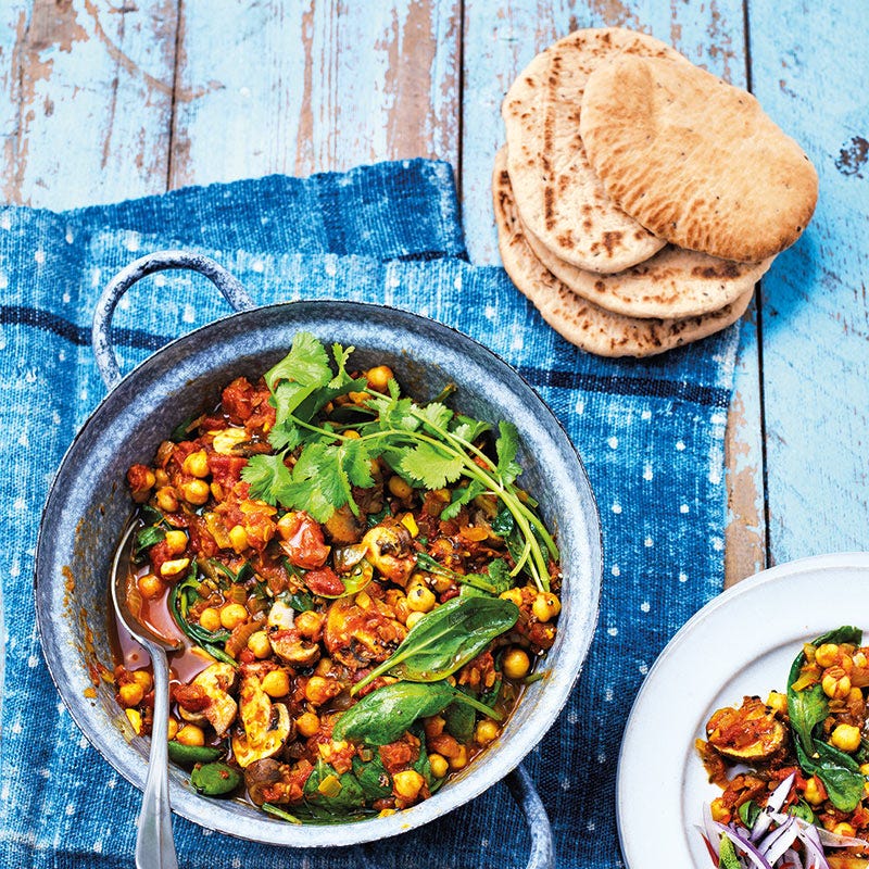 Pilz-Spinat-Curry mit Kichererbsen