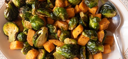 Air fryer sweet potatoes and Brussels sprouts