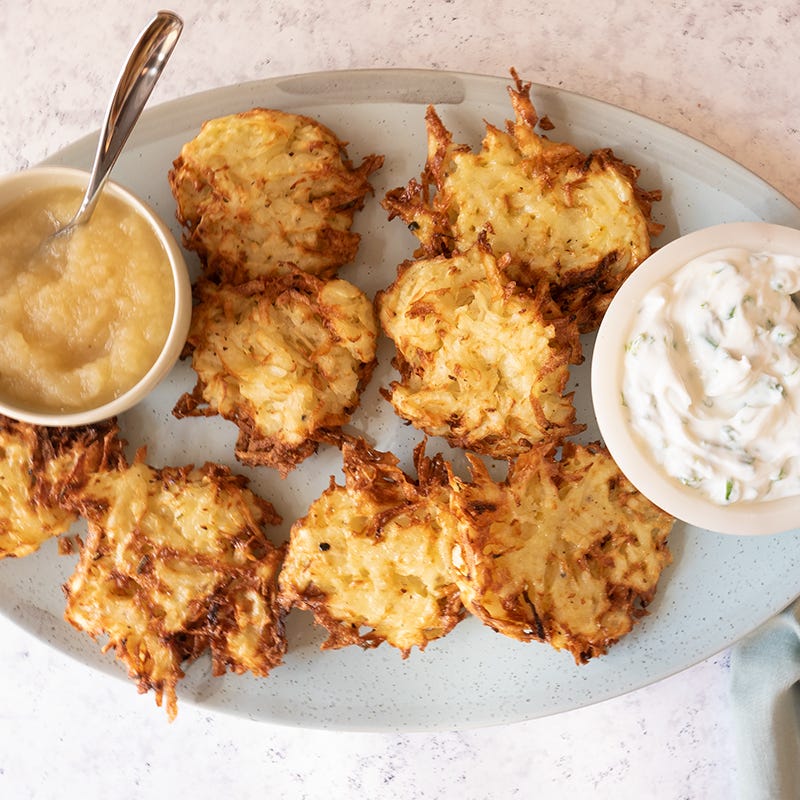 Air fryer latkes with yogurt-scallion sauce
