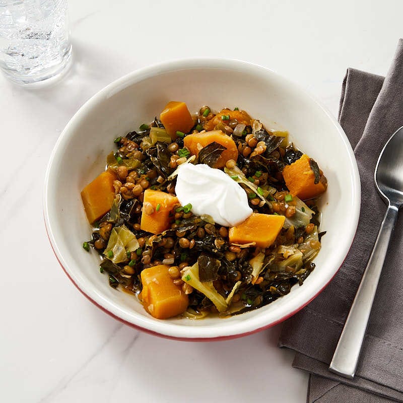 Butternut squash, greens, and lentil stew by Daphne Oz