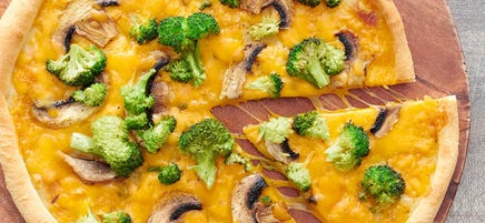 Broccoli-Cheddar-Mushroom Pizza