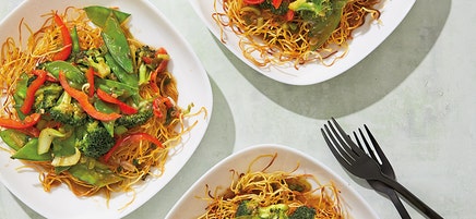 Crispy Pan-Fried Noodles with Stir-Fried Vegetables