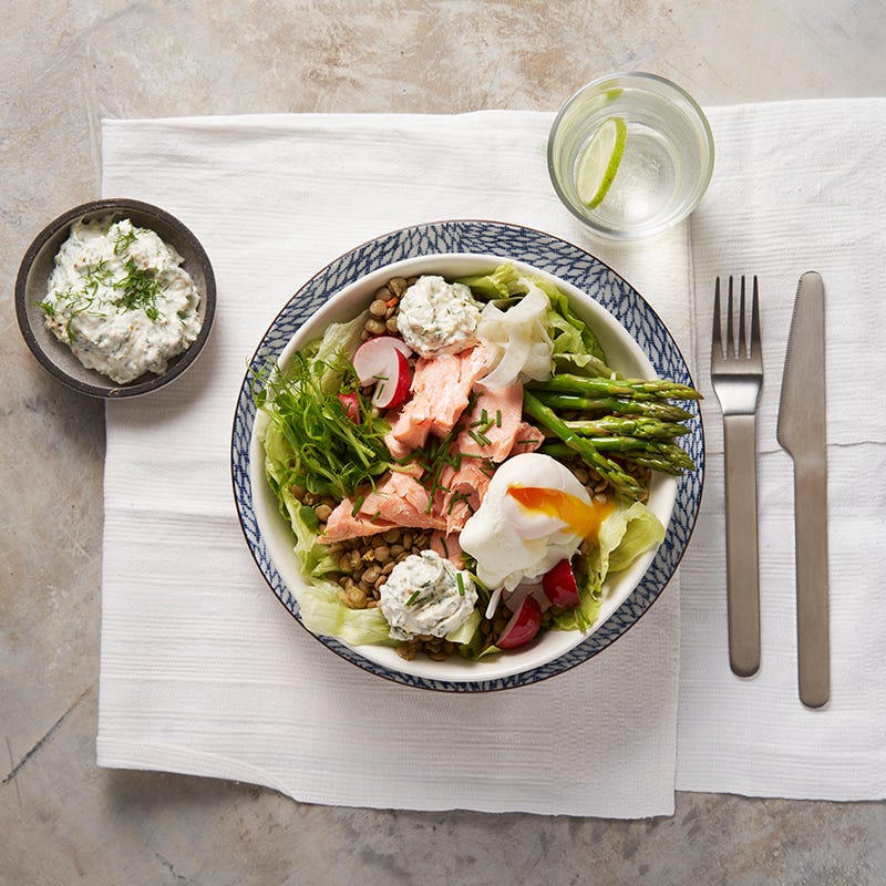 ViktVäktarna - Linsbowl med varmrökt lax och västerbottenskräm