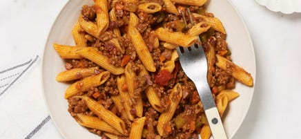 Penne with homemade Bolognese sauce