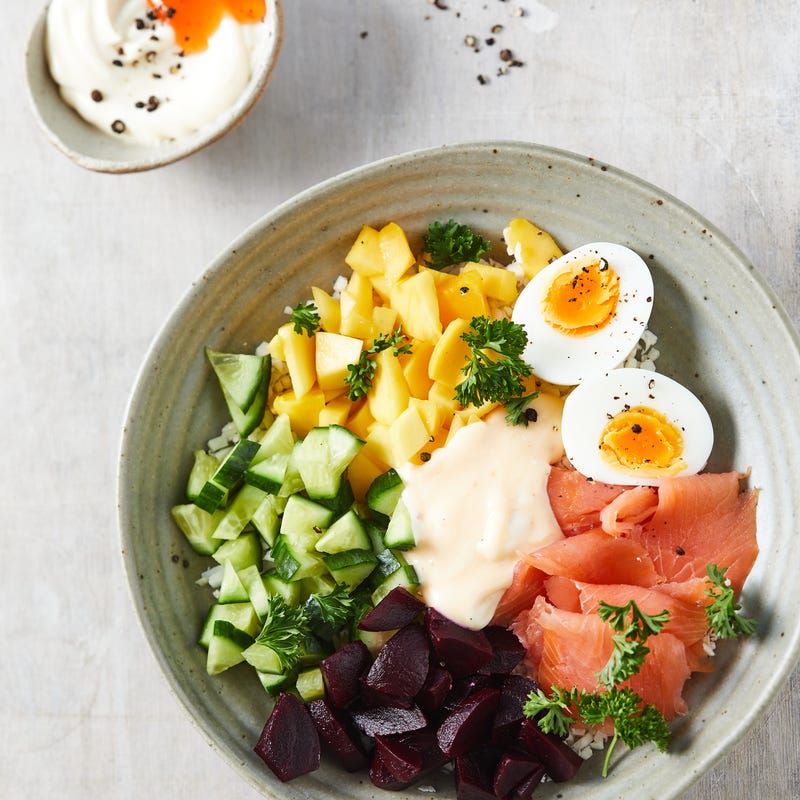 Foto van Pokebowl met gerookte zalm door WW