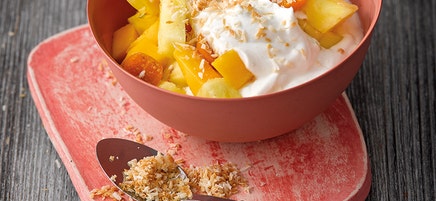 Kokosplattekaas met exotisch fruit
