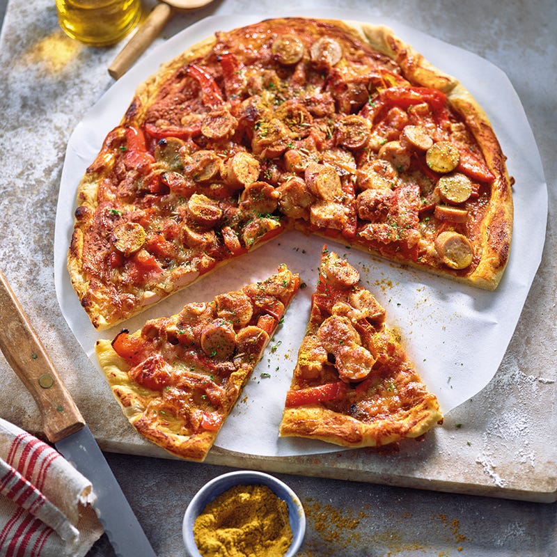 Foto van Pizza met curryworst door WW