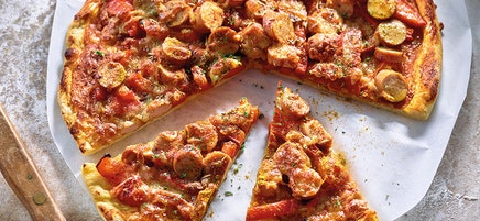 Pizza met curryworst