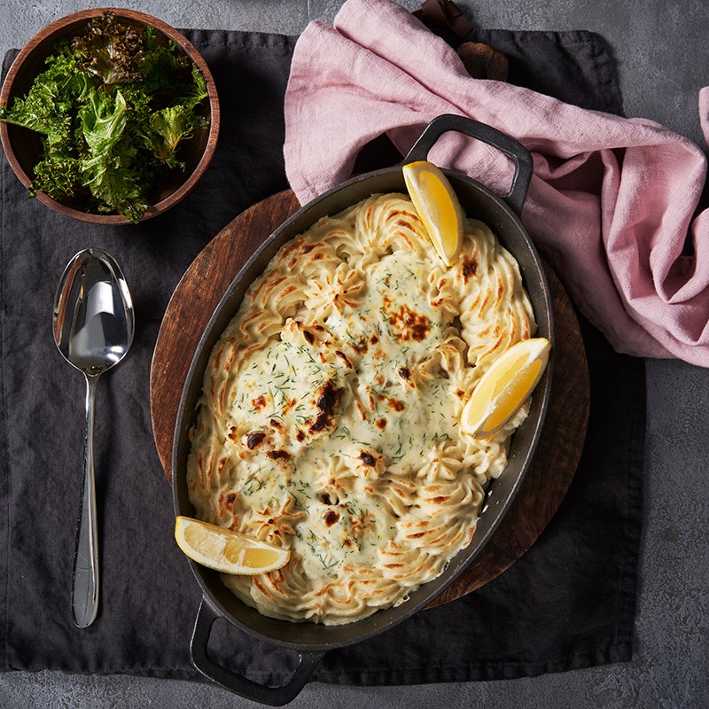 ViktVäktarna - Fiskgratäng med jordärtskocksmos och grönkålschips