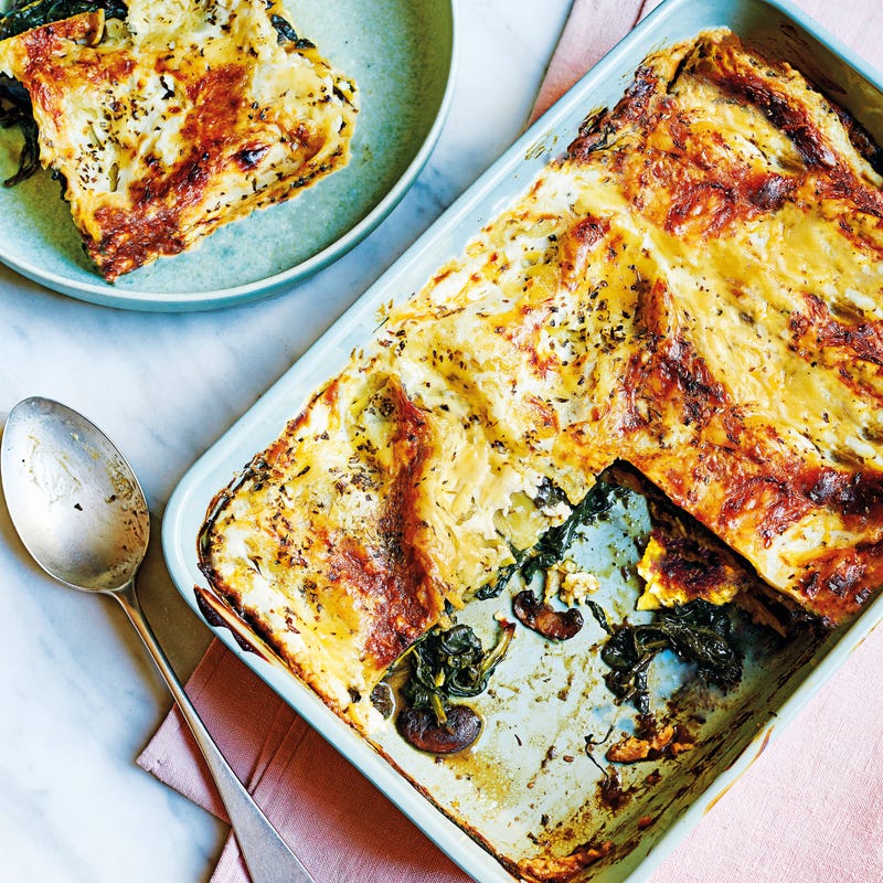 Foto van Linzenlasagne met kastanjechampignons en spinazie door WW