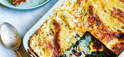 Linzenlasagne met kastanjechampignons en spinazie