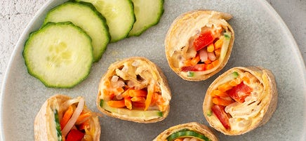 Hummus and veggie tortilla roll-ups