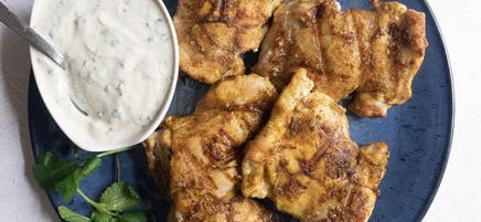 Grilled Moroccan Chicken with Cumin-Garlic Yogurt Sauce