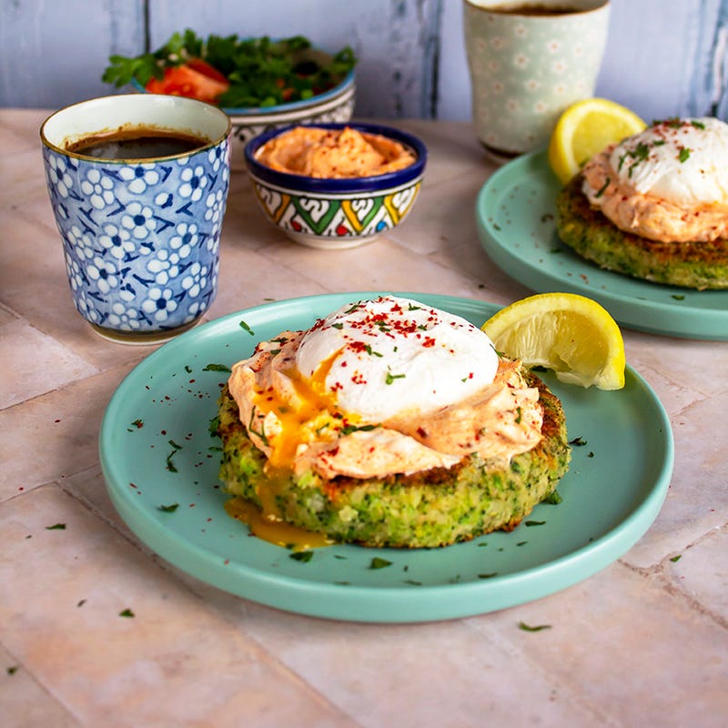 Photo of Broccollini cakes with poached eggs by WW