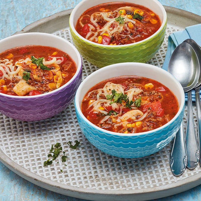 Schnelle Pizzasuppe mit Mais