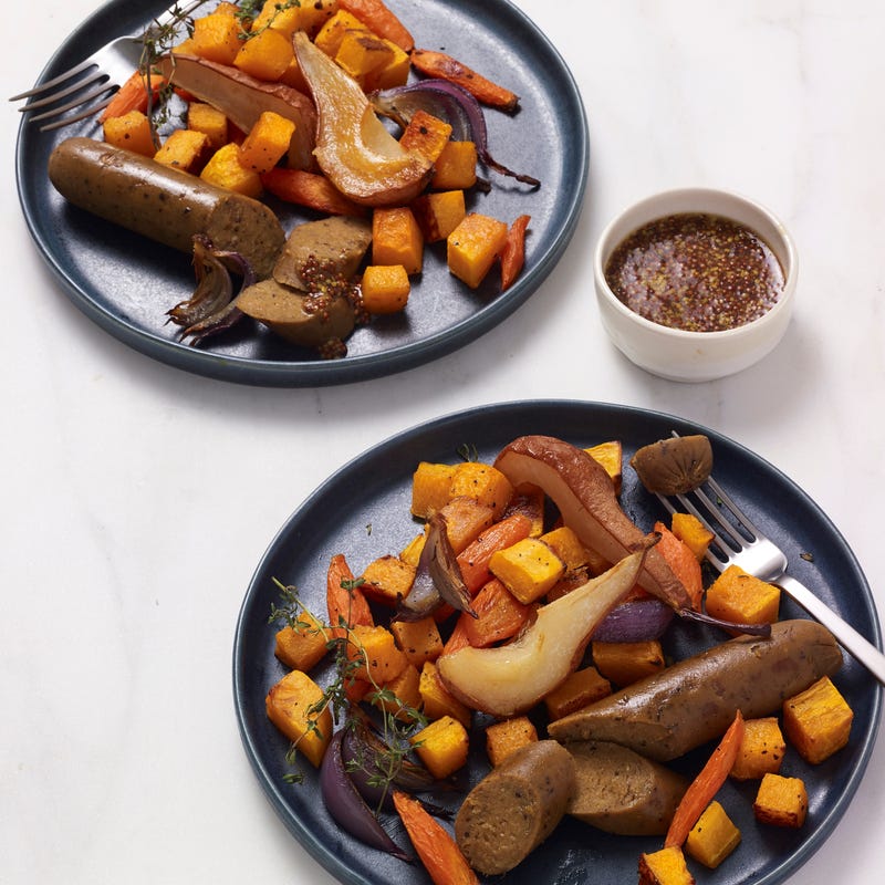 Foto van Vegetarische worstjes met ahornsiroop-mosterdsaus door WW
