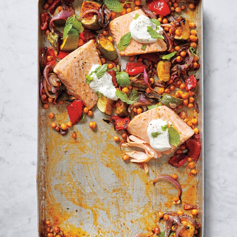 Foto van Geroosterde zalm met kikkererwten door WW