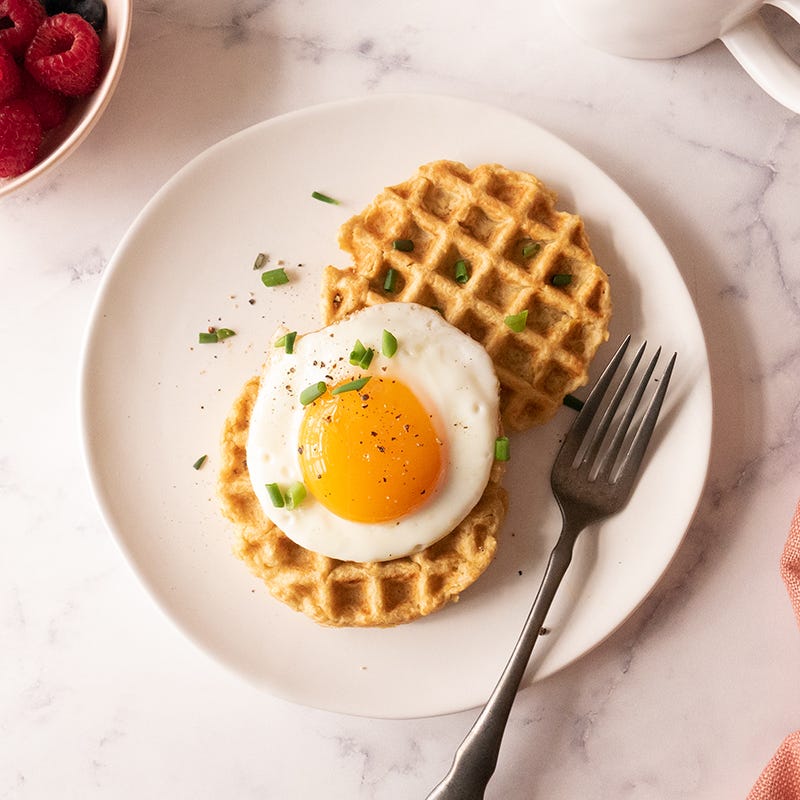Savory chickpea waffles with egg and chives