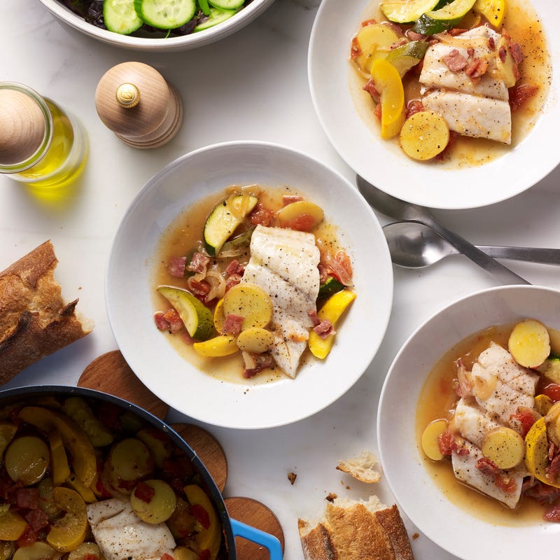 Foto van Gestoomde vis met groenten en ontbijtspek door WW