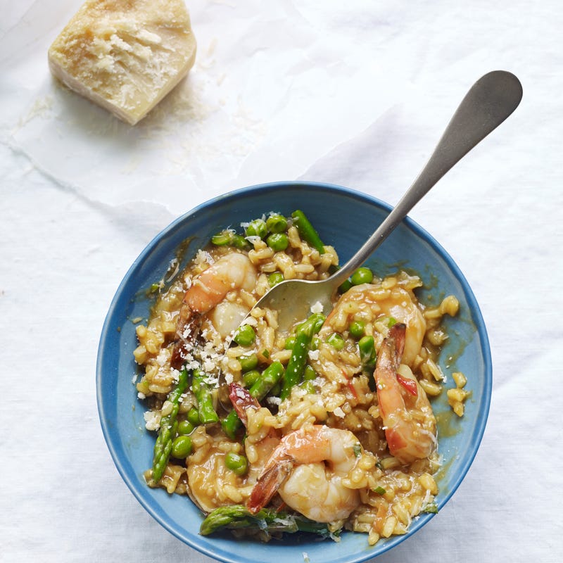 Foto van Risotto met garnalen en groene asperges door WW