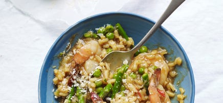Risotto met garnalen en groene asperges