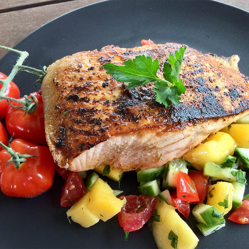 BBQ salmon with mango salsa